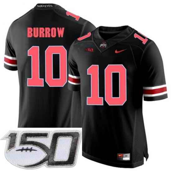Ohio State Buckeyes 10 Joe Burrow Blackout College Football Stitched 150th Anniversary Patch Jersey